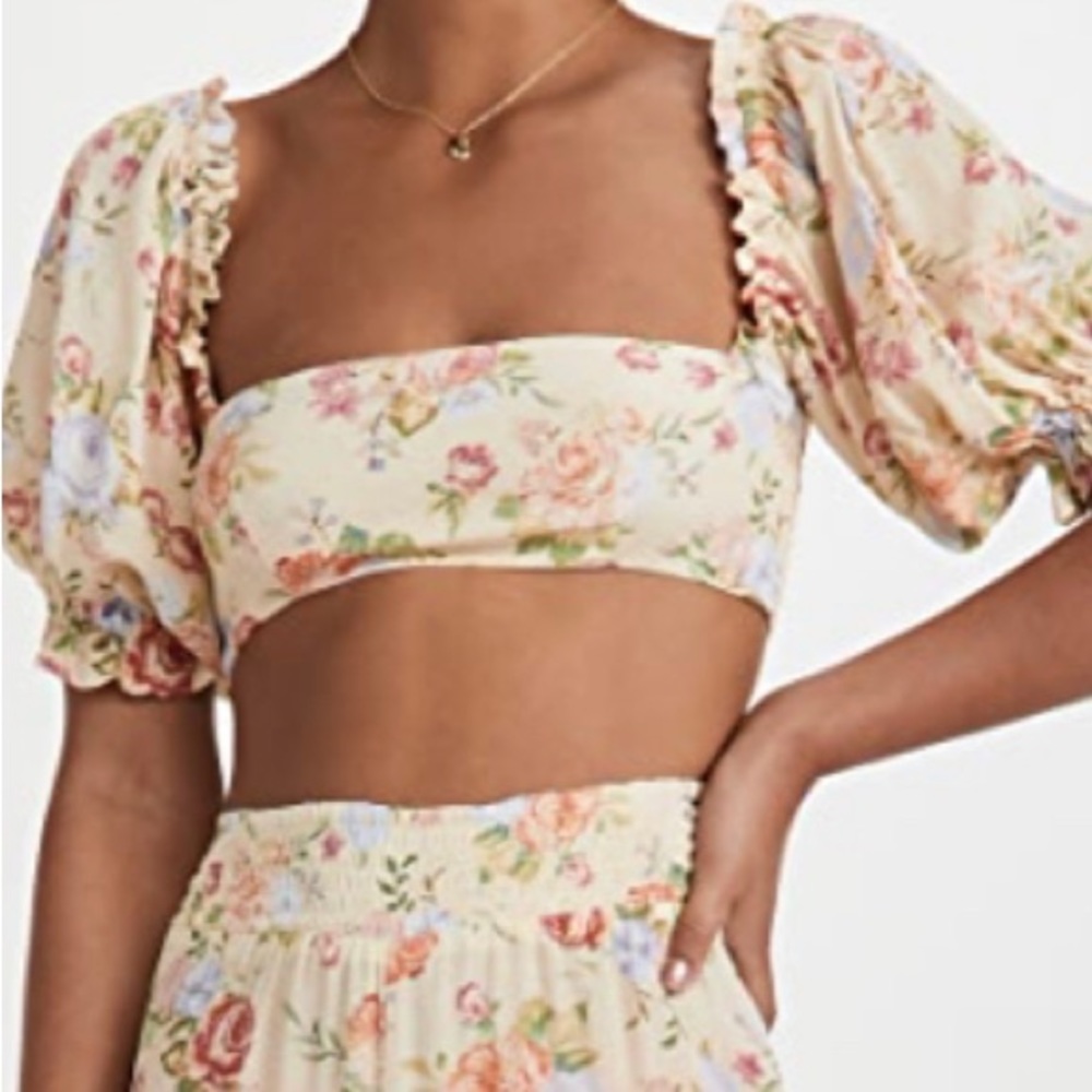 NWOT WeWoreWhat Vintage Drapes Multi Floral Puff Sleeve Crop Top